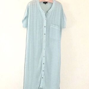 1 State Lightweight Maxi Button Down Nightshirt, Pocket. Light Blue Loungewear